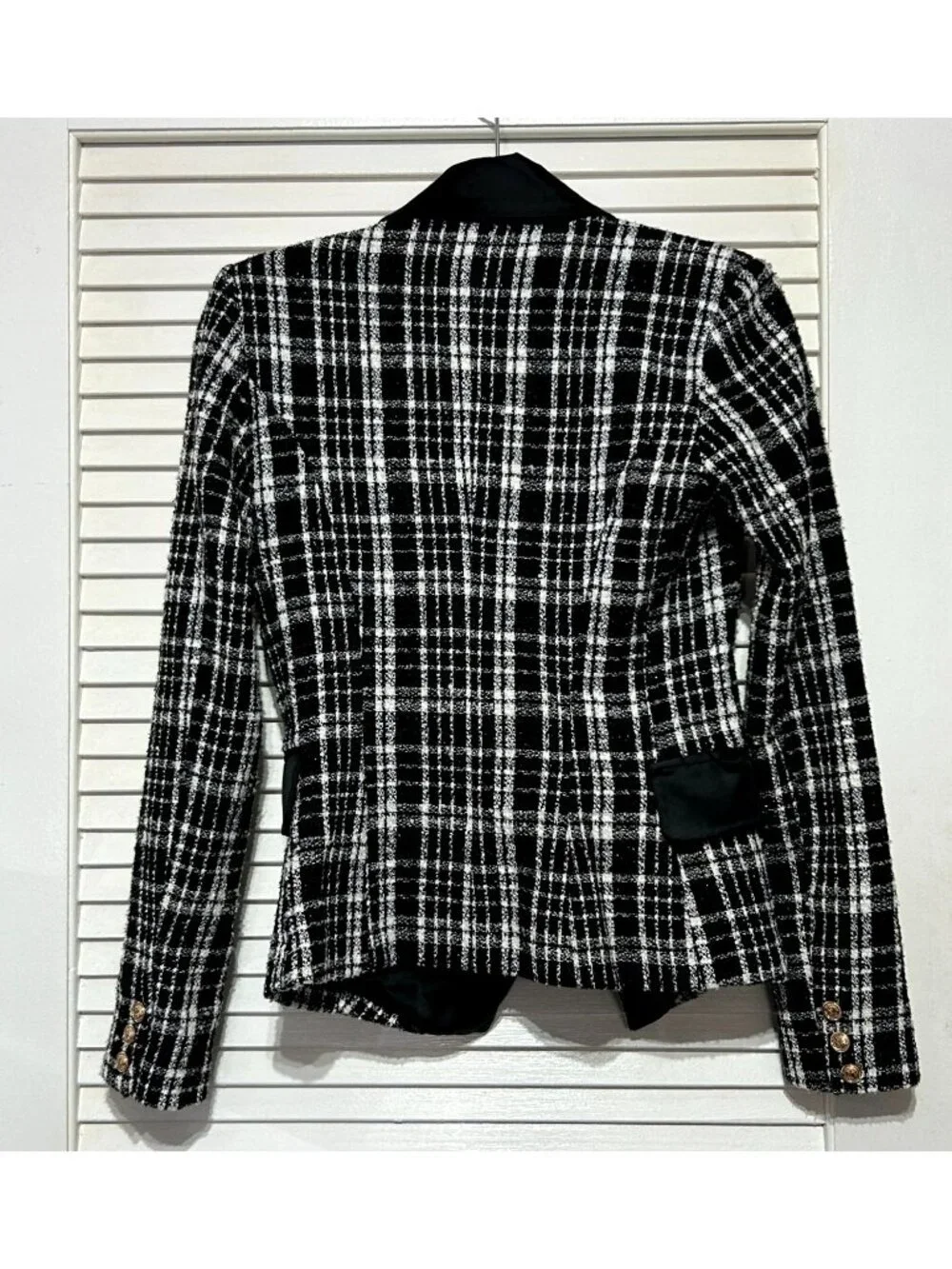 Rachel Parcell Women's Plaid Tweed Double Breasted Satin Lapel Blazer Sz 4 3151 - Picture 14 of 16